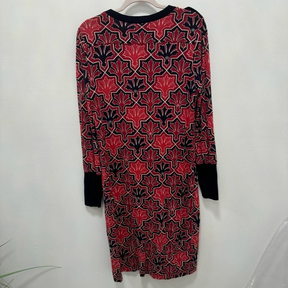 Tory‎ Burch Long Sleeve Pleated Ribbed Dress Women’s Medium Red Navy